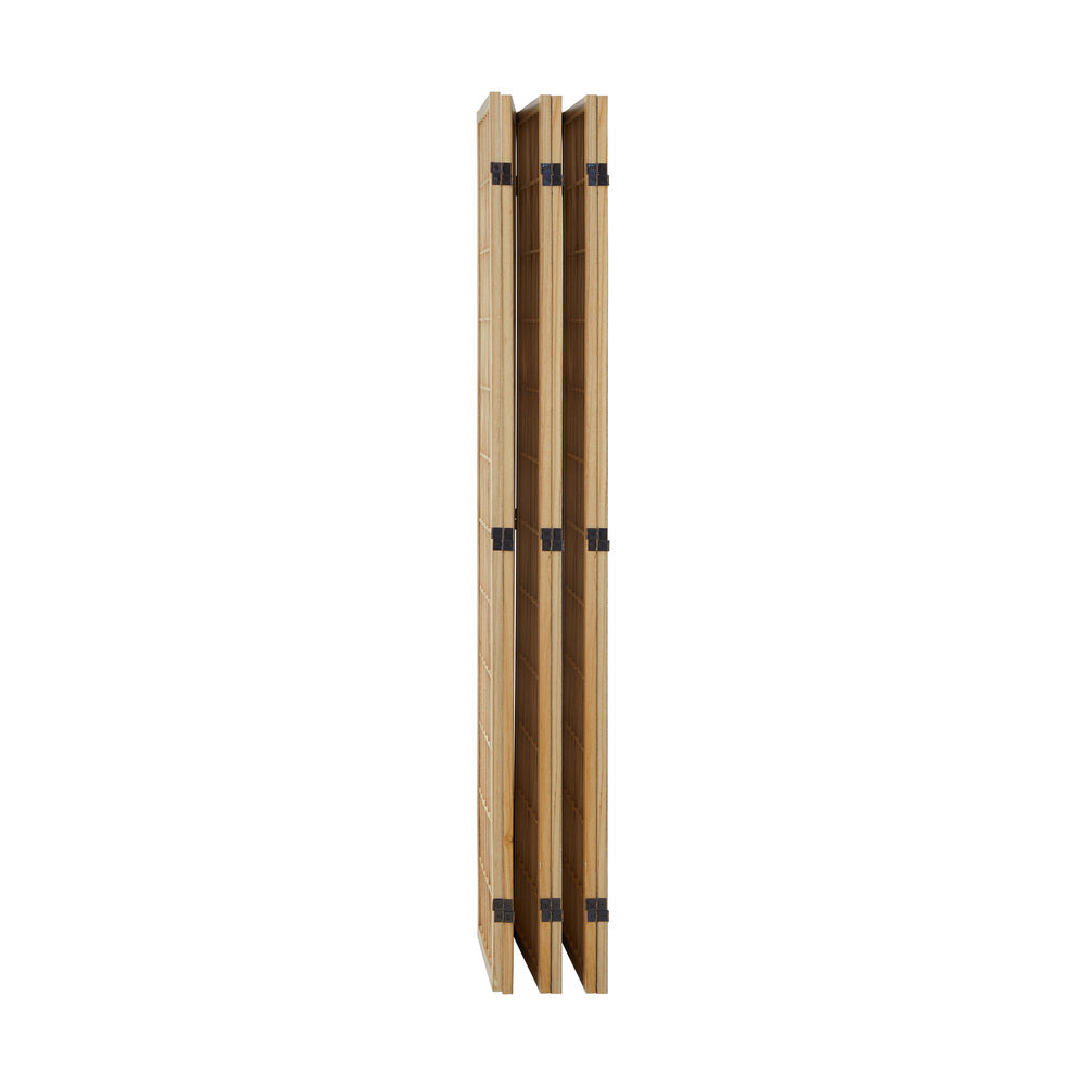 Oikiture 6 Panel Room Divider Timber Farbic Natural-Room Dividers-PEROZ Accessories