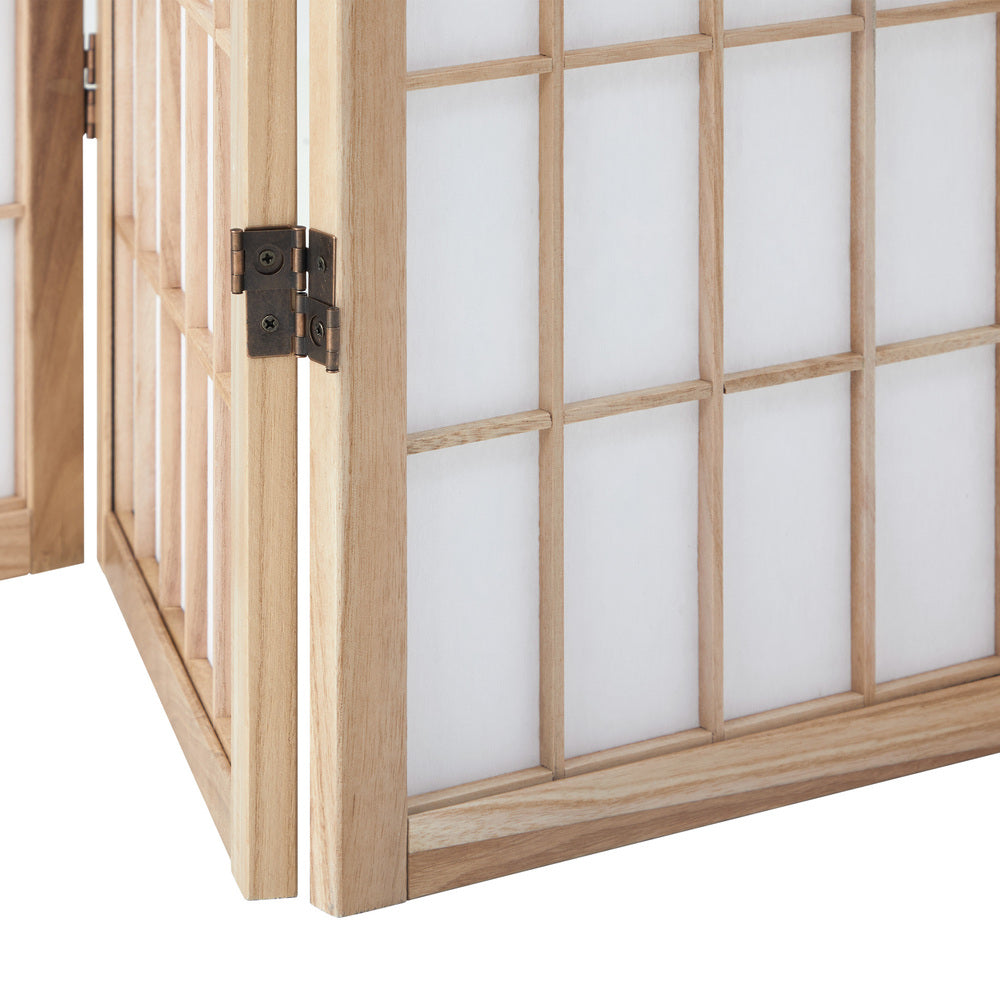 Oikiture 6 Panel Room Divider Timber Farbic Natural-Room Dividers-PEROZ Accessories