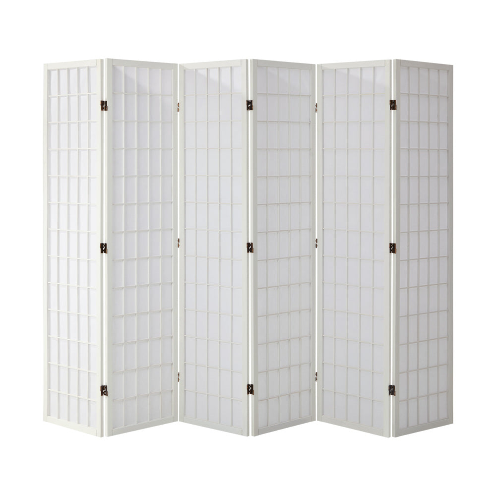 Oikiture 6 Panel Room Divider Timber Farbic White-Room Dividers-PEROZ Accessories