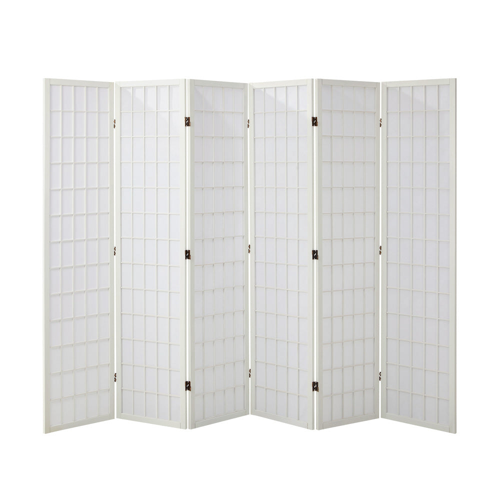 Oikiture 6 Panel Room Divider Timber Farbic White-Room Dividers-PEROZ Accessories