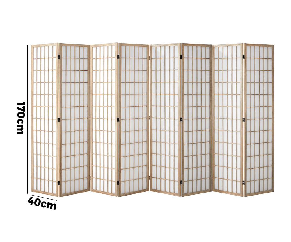 Oikiture 8 Panel Room Divider Timber Farbic Natural-Room Dividers-PEROZ Accessories