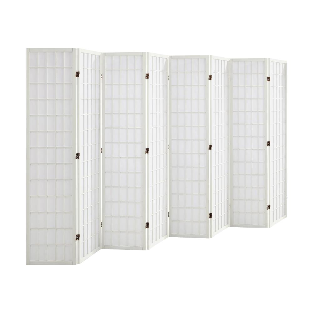 Oikiture 8 Panel Room Divider Timber Farbic White-Room Dividers-PEROZ Accessories