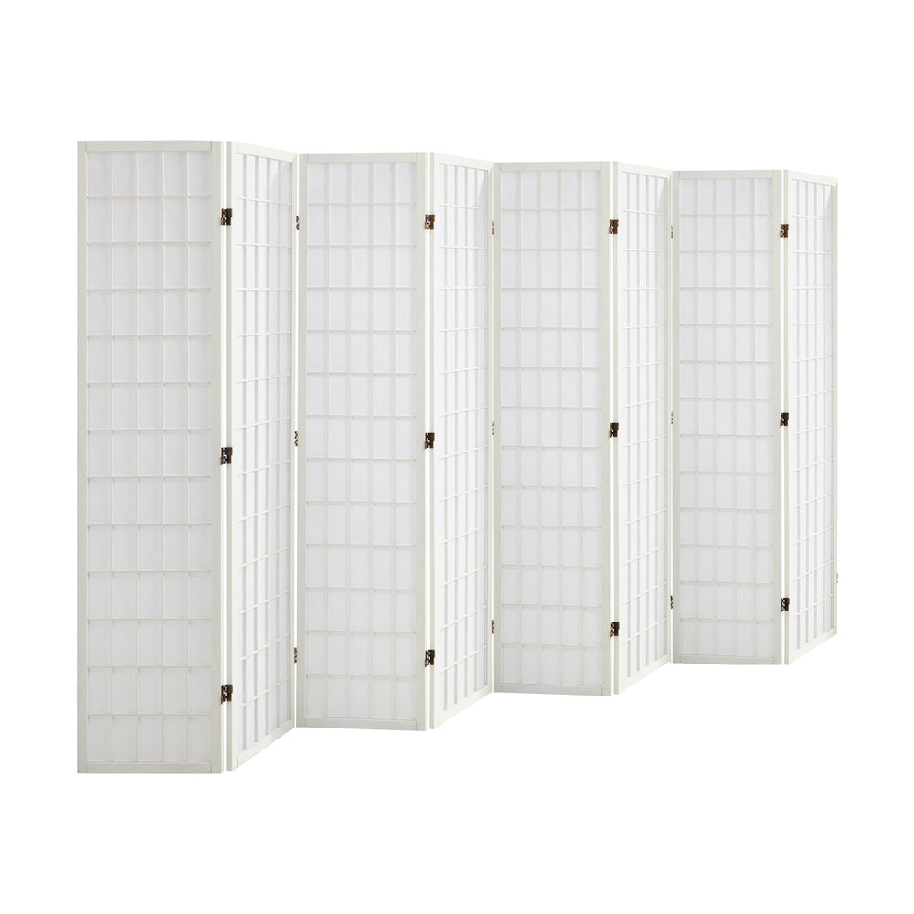 Oikiture 8 Panel Room Divider Timber Farbic White-Room Dividers-PEROZ Accessories