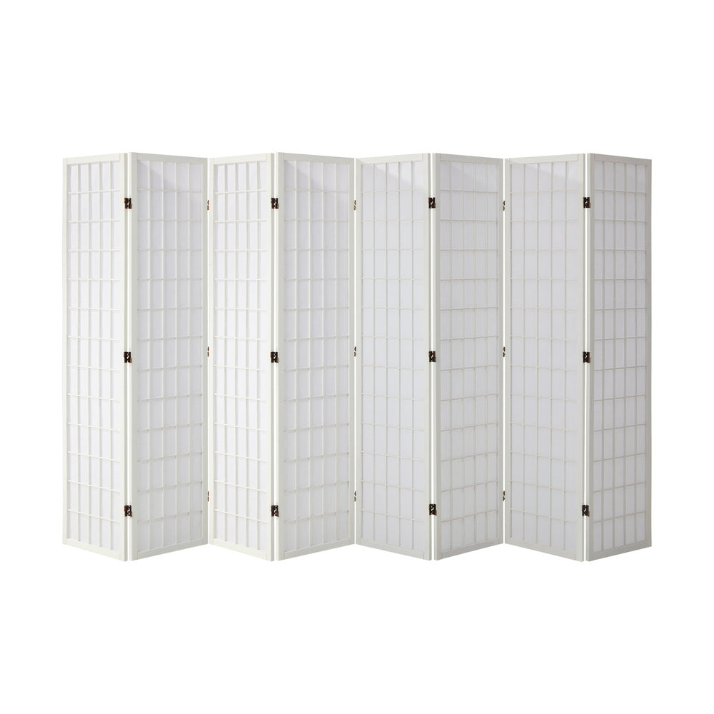Oikiture 8 Panel Room Divider Timber Farbic White-Room Dividers-PEROZ Accessories