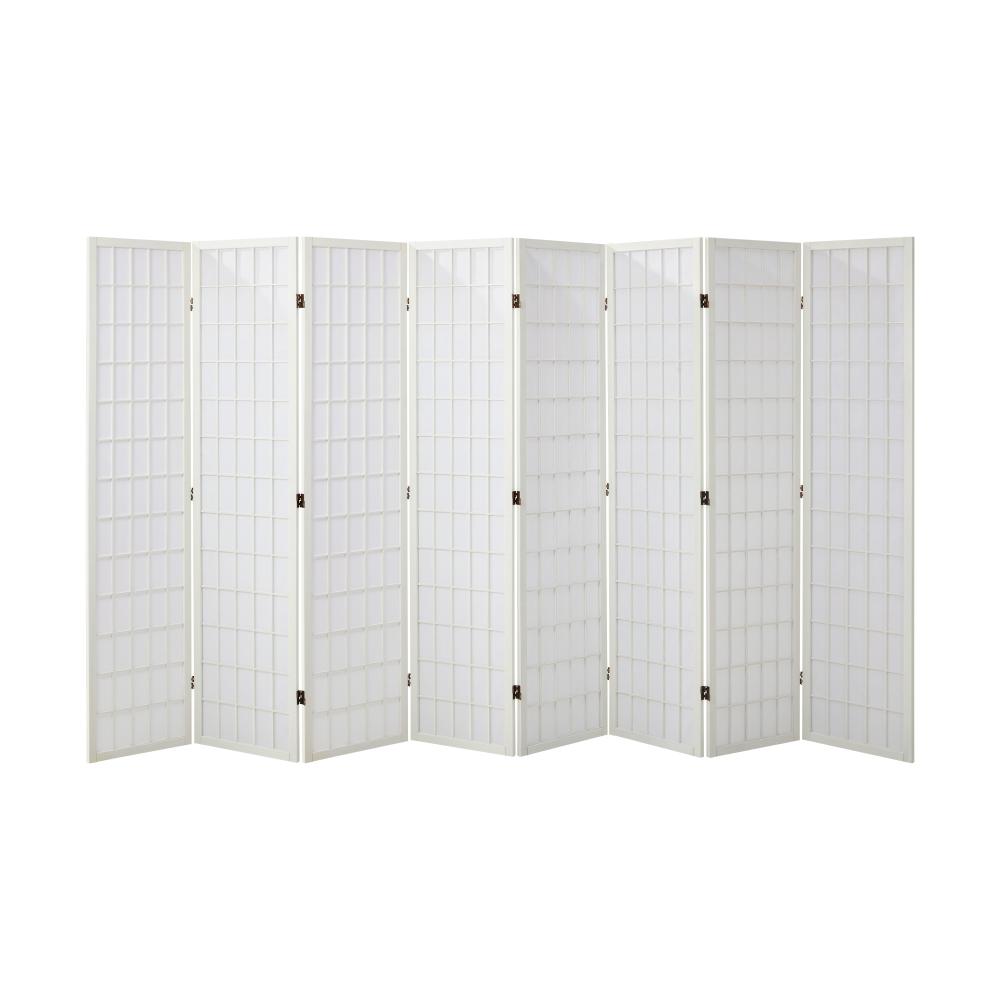 Oikiture 8 Panel Room Divider Timber Farbic White-Room Dividers-PEROZ Accessories