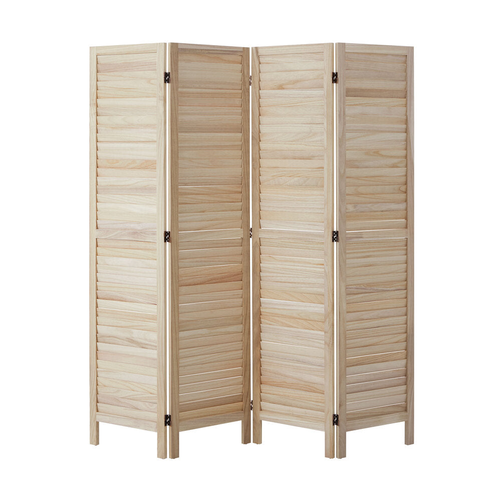 Oikiture 4 Panel Room Divider Timber Wooden Natural-Room Dividers-PEROZ Accessories