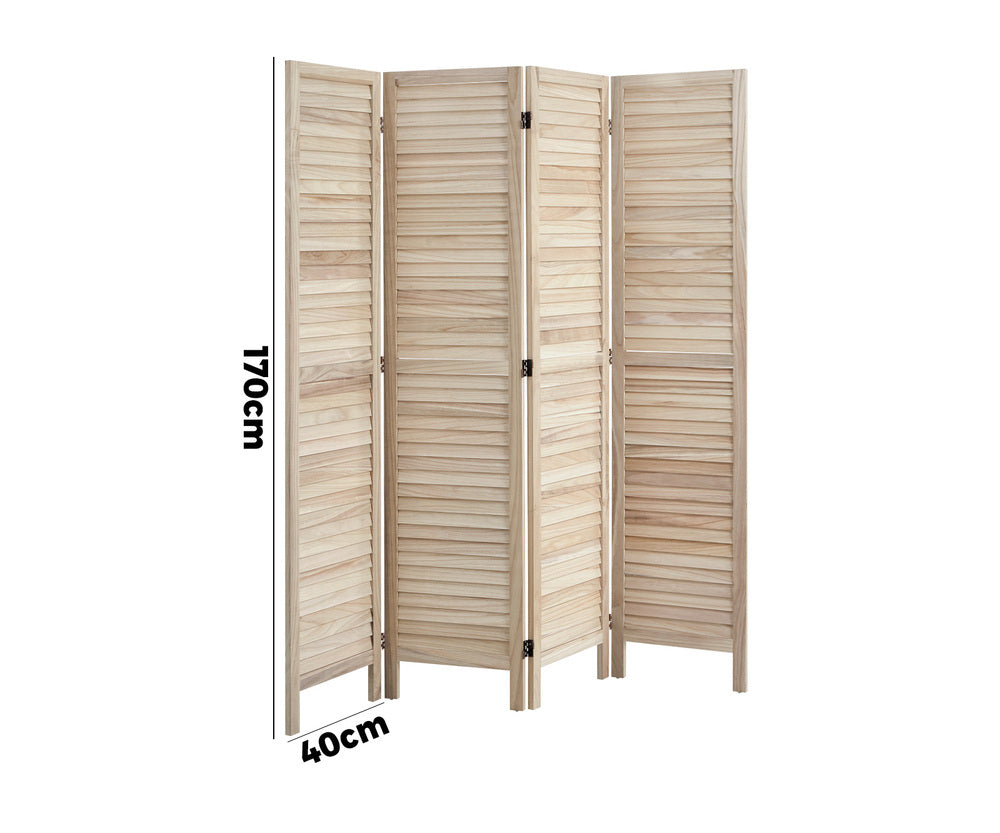 Oikiture 4 Panel Room Divider Timber Wooden Natural-Room Dividers-PEROZ Accessories