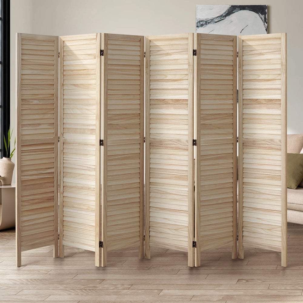 Oikiture 6 Panel Room Divider Timber Wooden Natural-Room Dividers-PEROZ Accessories