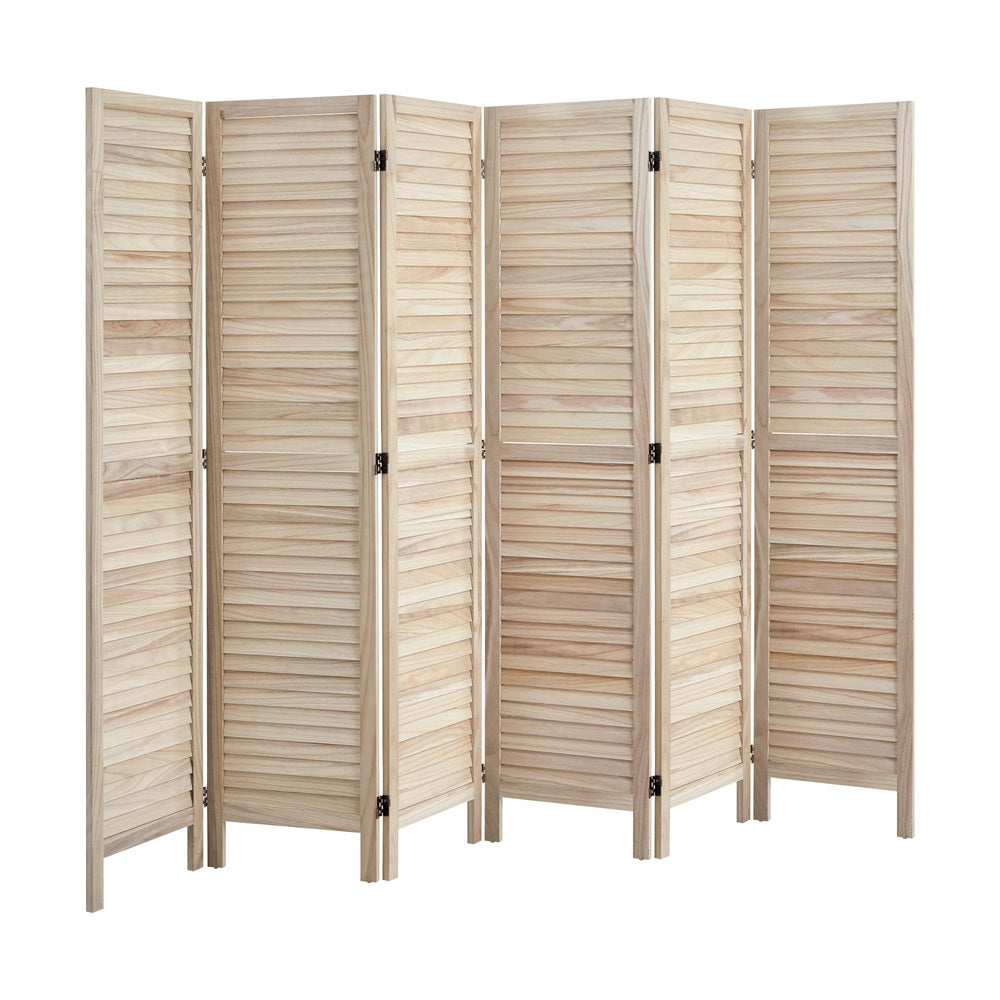 Oikiture 6 Panel Room Divider Timber Wooden Natural-Room Dividers-PEROZ Accessories