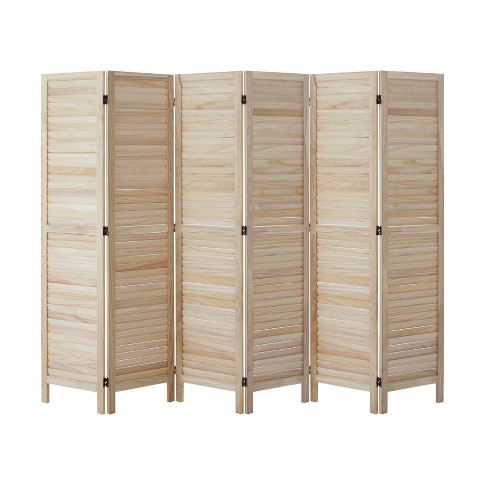 Oikiture 6 Panel Room Divider Timber Wooden Natural-Room Dividers-PEROZ Accessories