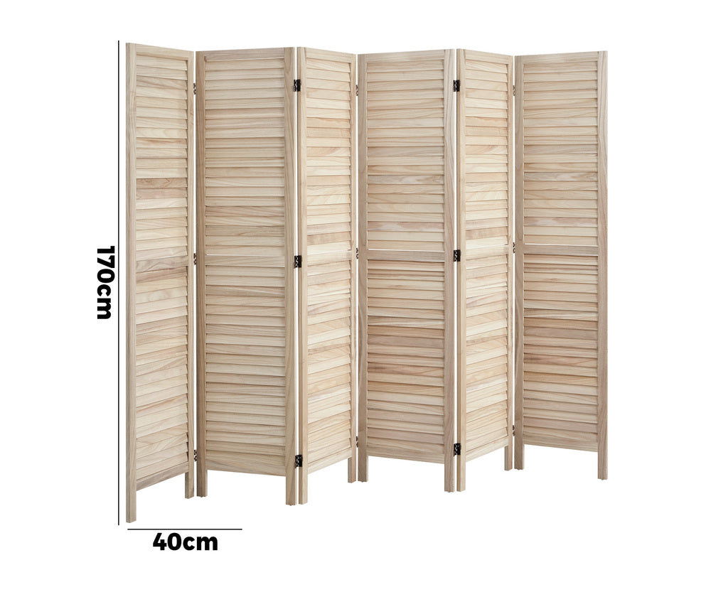 Oikiture 6 Panel Room Divider Timber Wooden Natural-Room Dividers-PEROZ Accessories