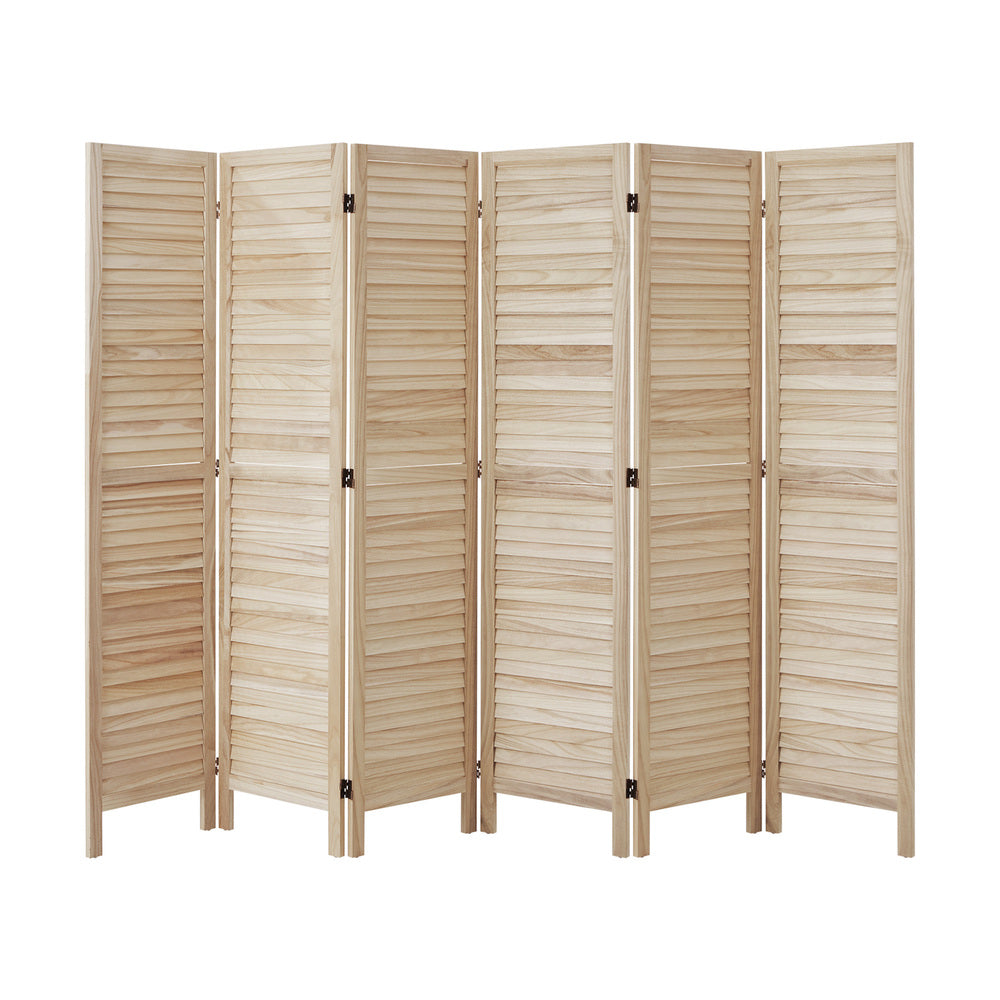 Oikiture 6 Panel Room Divider Timber Wooden Natural-Room Dividers-PEROZ Accessories