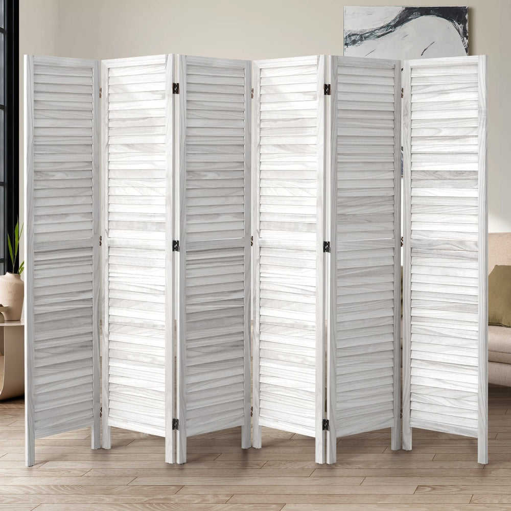 Oikiture 6 Panel Room Divider Timber Wooden Fold White-Room Dividers-PEROZ Accessories