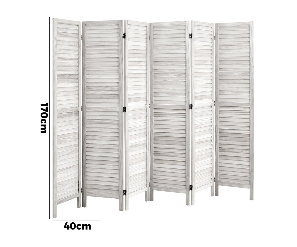 Oikiture 6 Panel Room Divider Timber Wooden Fold White-Room Dividers-PEROZ Accessories