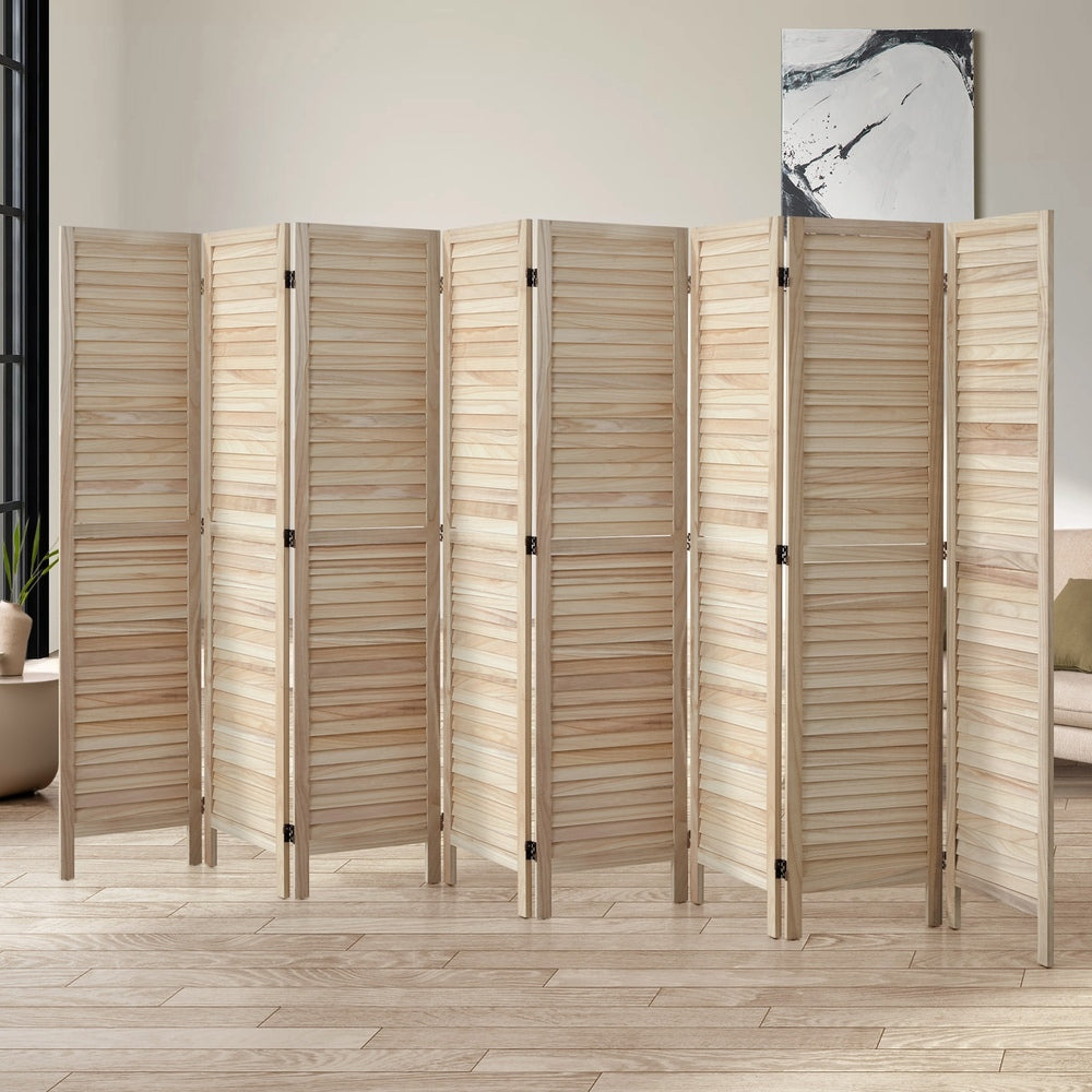 Oikiture 8 Panel Room Divider Timber Wooden Natural-Room Dividers-PEROZ Accessories