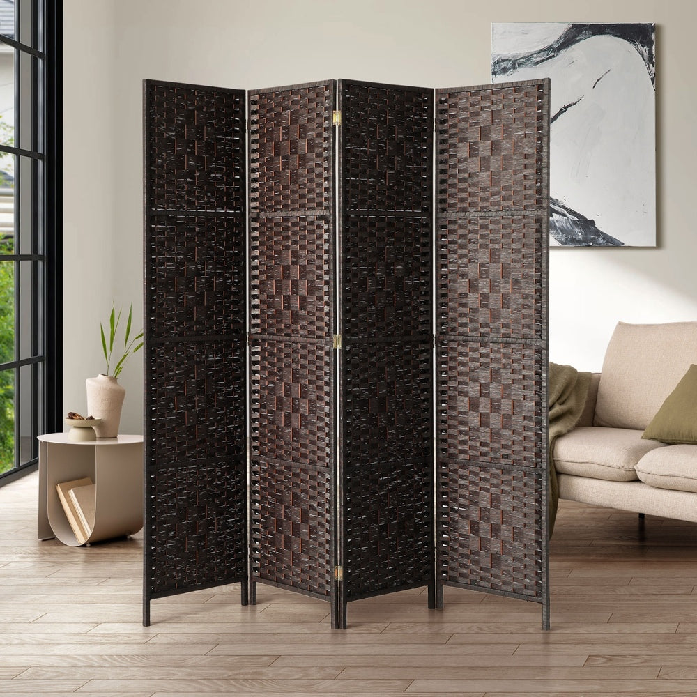 Oikiture 4 Panel Room Divider Privacy Screen Brown-Room Divider-PEROZ Accessories