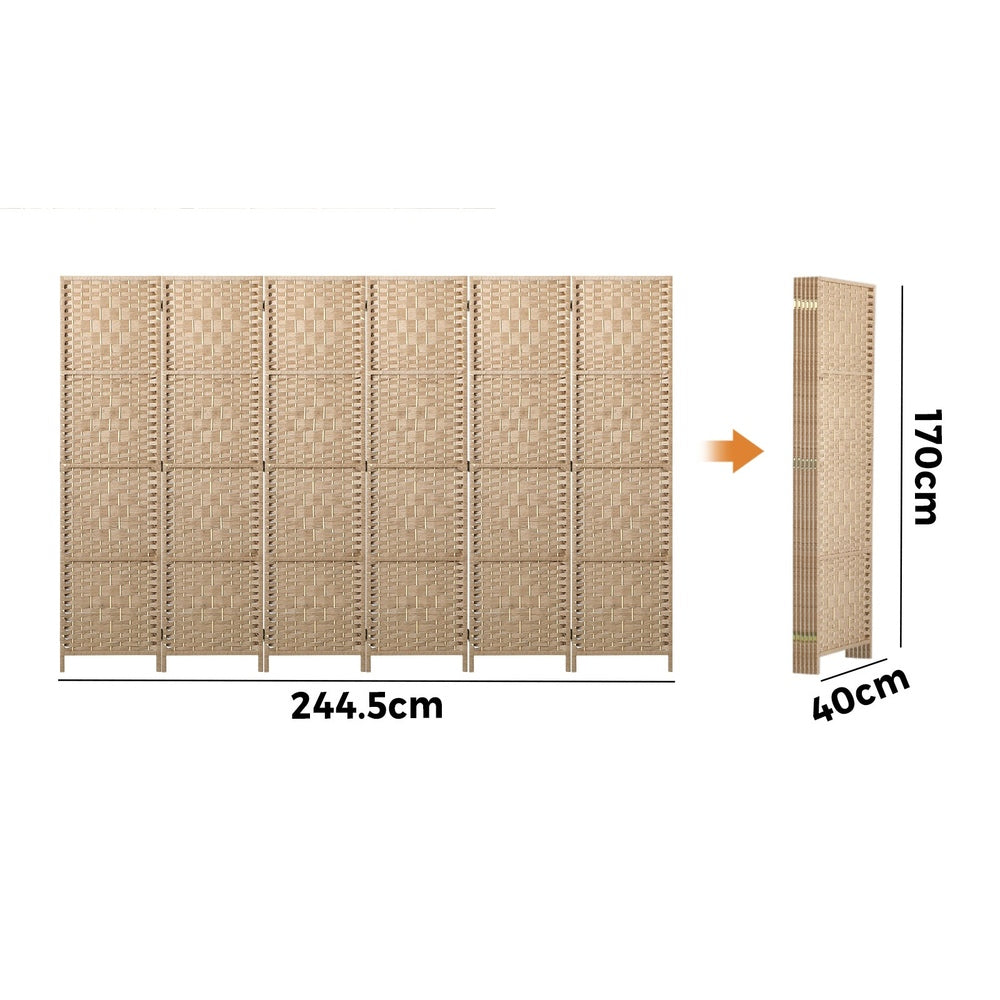 Oikiture 6 Panel Room Divider Privacy Screen Wood-Room Divider-PEROZ Accessories