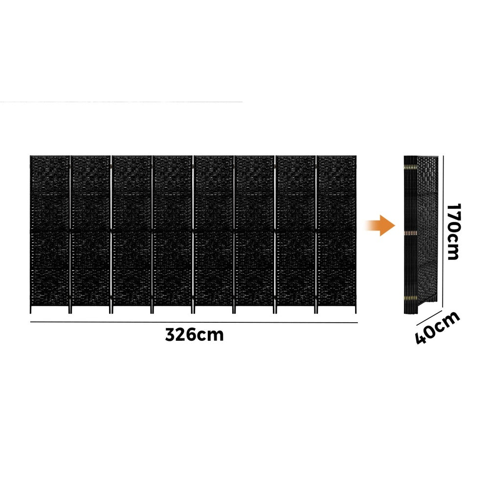 Oikiture 8 Panel Room Divider Privacy Screen Black-Room Divider-PEROZ Accessories