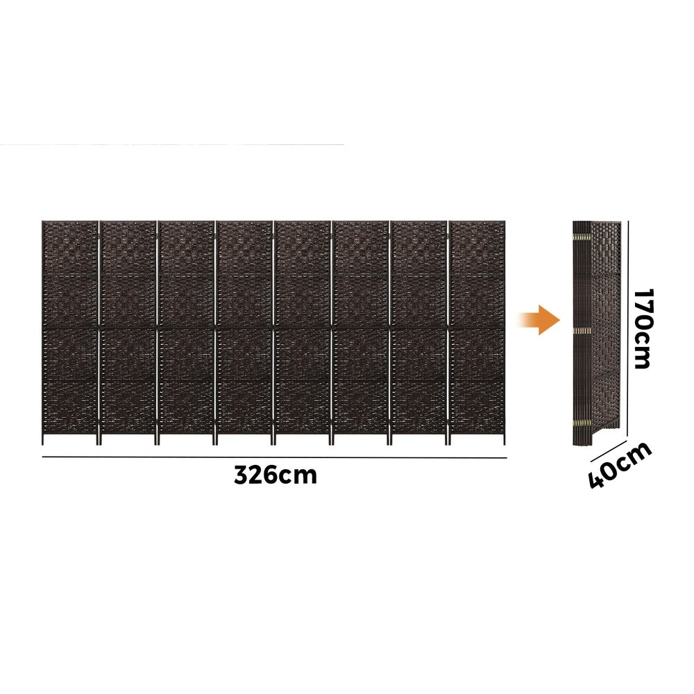 Oikiture 8 Panel Room Divider Privacy Screen Brown-Room Divider-PEROZ Accessories
