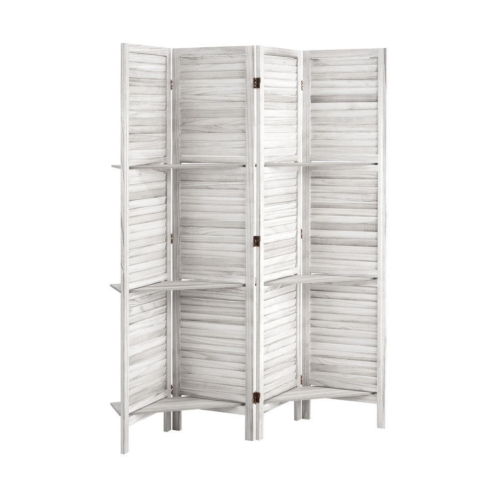 Oikiture 4 Panel Room Divider With Shelves Timber Wooden White-Room Dividers-PEROZ Accessories