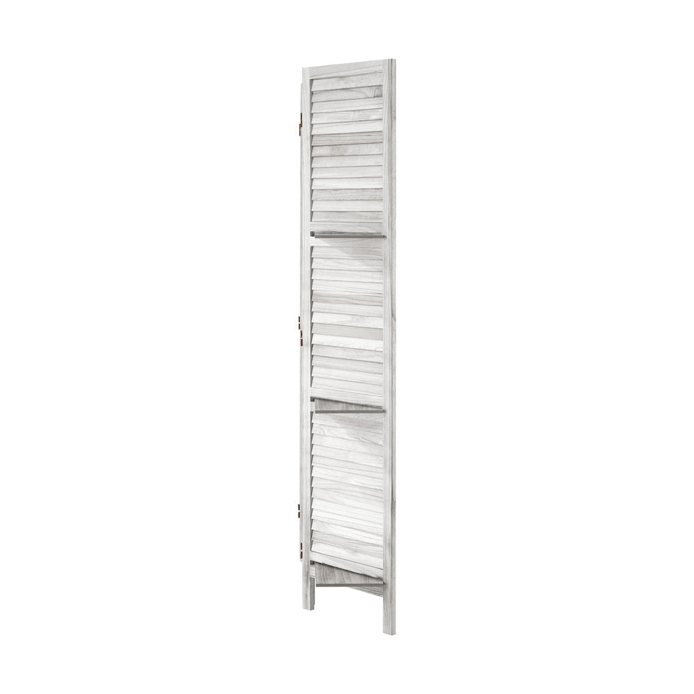 Oikiture 4 Panel Room Divider With Shelves Timber Wooden White-Room Dividers-PEROZ Accessories