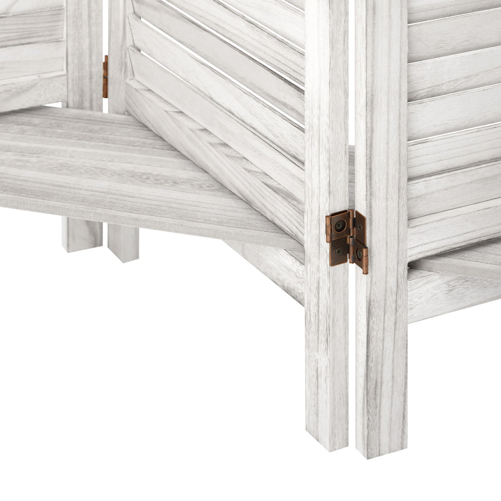 Oikiture 4 Panel Room Divider With Shelves Timber Wooden White-Room Dividers-PEROZ Accessories
