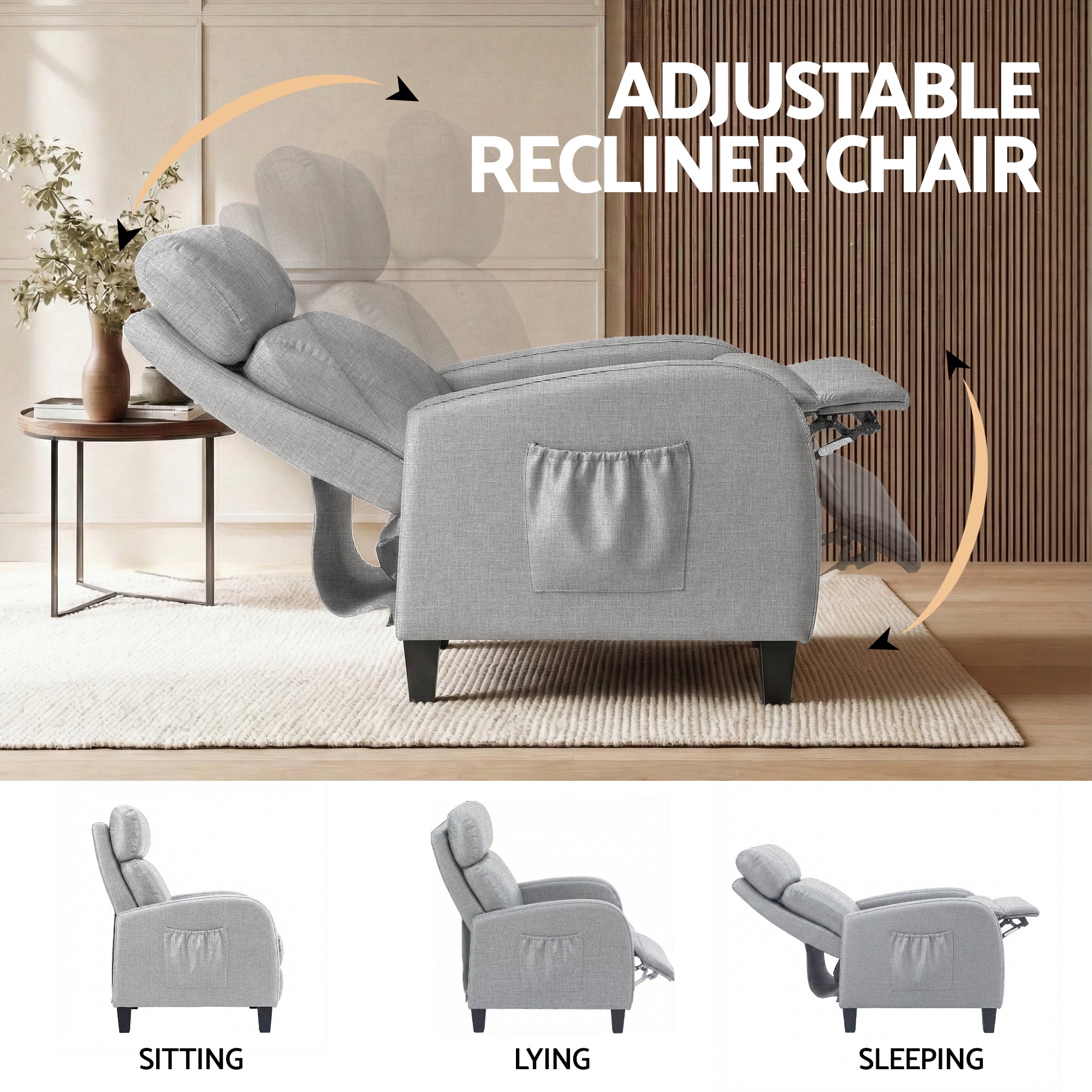 Artiss Massage Recliner Chair Small Recliner Sofa for Adults Fabric Grey-Furniture > Bar Stools & Chairs > Arm Chairs & Recliners-PEROZ Accessories