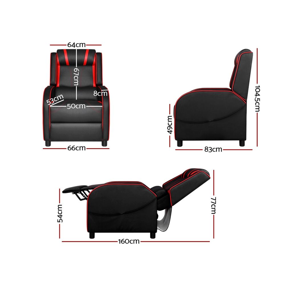 Artiss Recliner Chair Gaming Chair Leather Black Serik-Health & Beauty > Massage-PEROZ Accessories