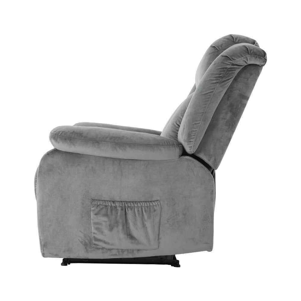 Artiss Recliner Chair Electric Massage Chair Velvet Lounge Sofa Heated Grey-Furniture > Living Room-PEROZ Accessories