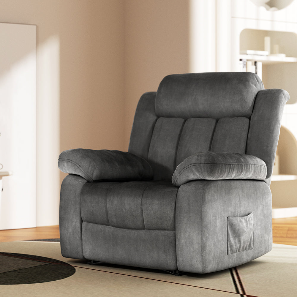 Artiss Recliner Chair Electric Massage Chair Velvet Lounge Sofa Heated Grey-Furniture > Living Room-PEROZ Accessories