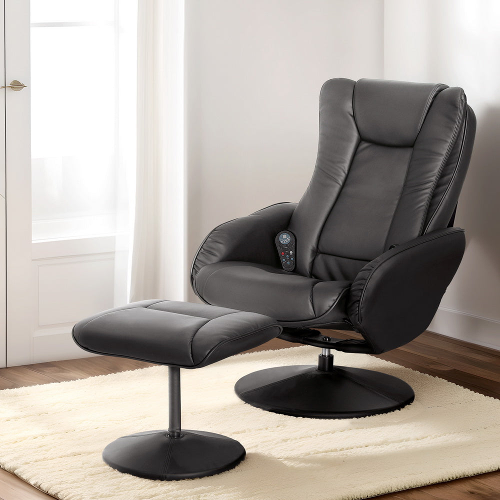 Artiss Recliner Chair Electric Heated Massage Chairs Faux Leather Cobble-Furniture > Bar Stools & Chairs-PEROZ Accessories