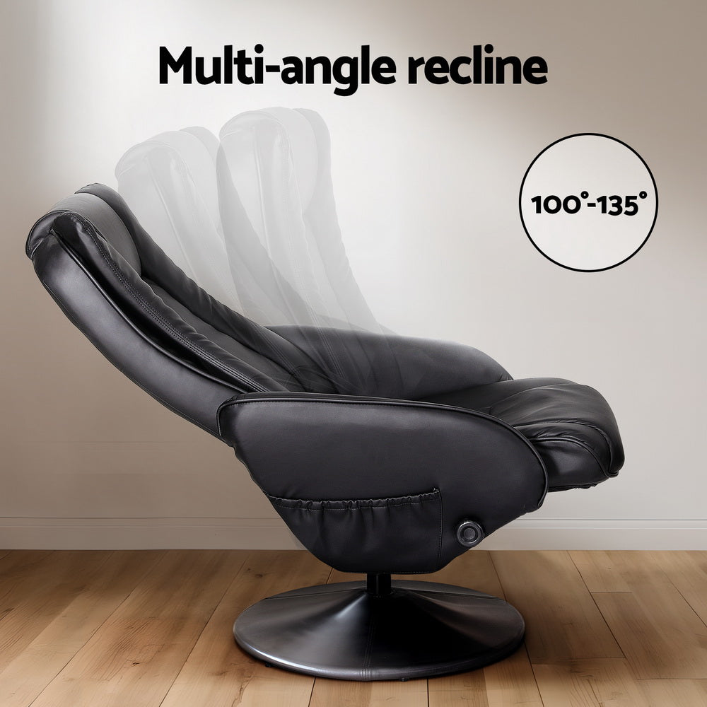 Artiss 2X Recliner Chair Ottoman Heated Massage Black-Furniture > Bar Stools & Chairs > Arm Chairs & Recliners-PEROZ Accessories