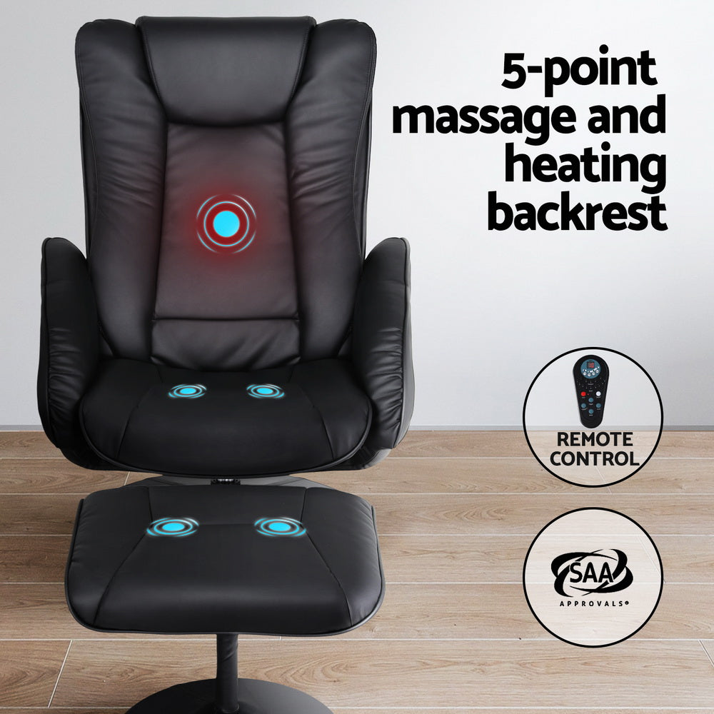 Artiss 2X Recliner Chair Ottoman Heated Massage Black-Furniture > Bar Stools & Chairs > Arm Chairs & Recliners-PEROZ Accessories