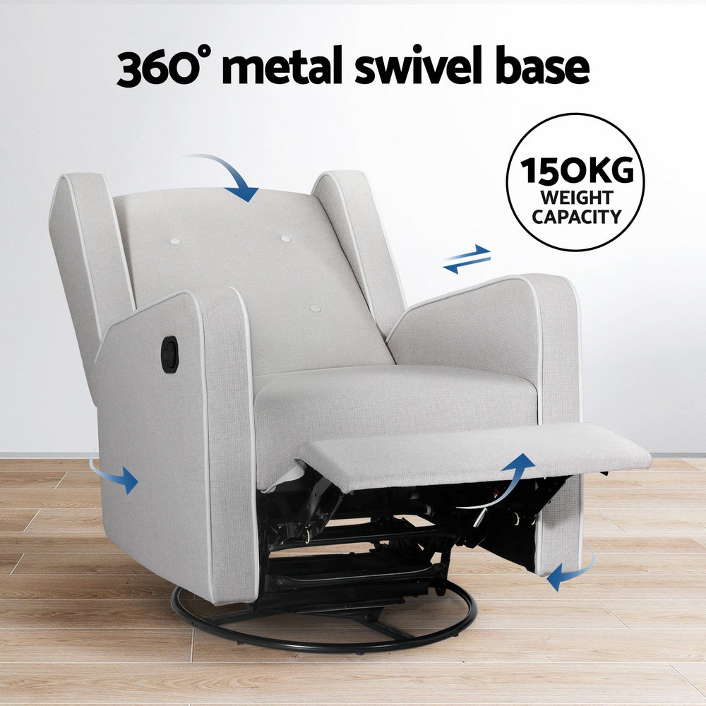 Artiss Recliner Armchair 360° Swivel Grey Fabric-Furniture > Bar Stools & Chairs-PEROZ Accessories