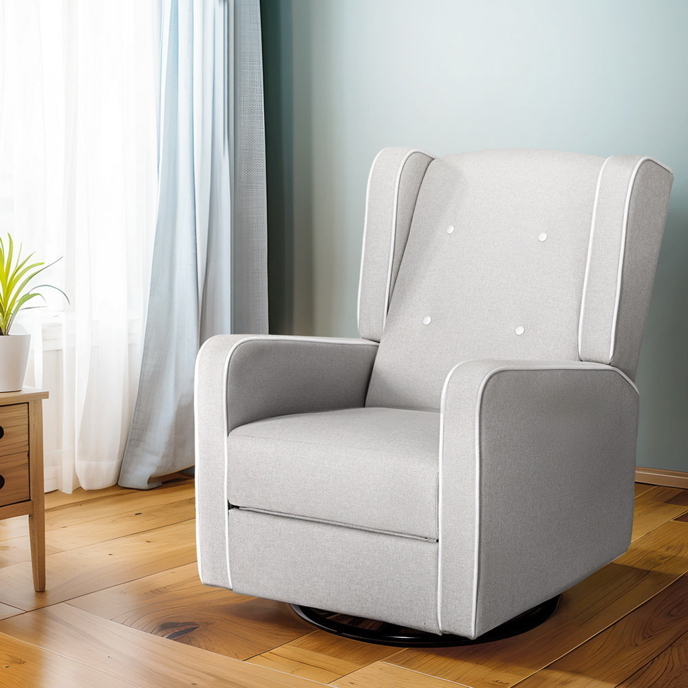 Artiss Recliner Armchair 360° Swivel Grey Fabric-Furniture > Bar Stools & Chairs-PEROZ Accessories