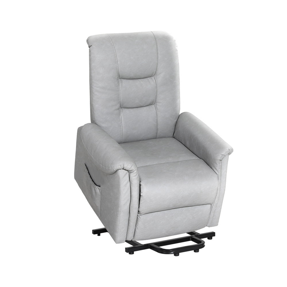 Artiss Recliner Chair Lift Assist Chair Leather Grey-Furniture > Bar Stools & Chairs-PEROZ Accessories