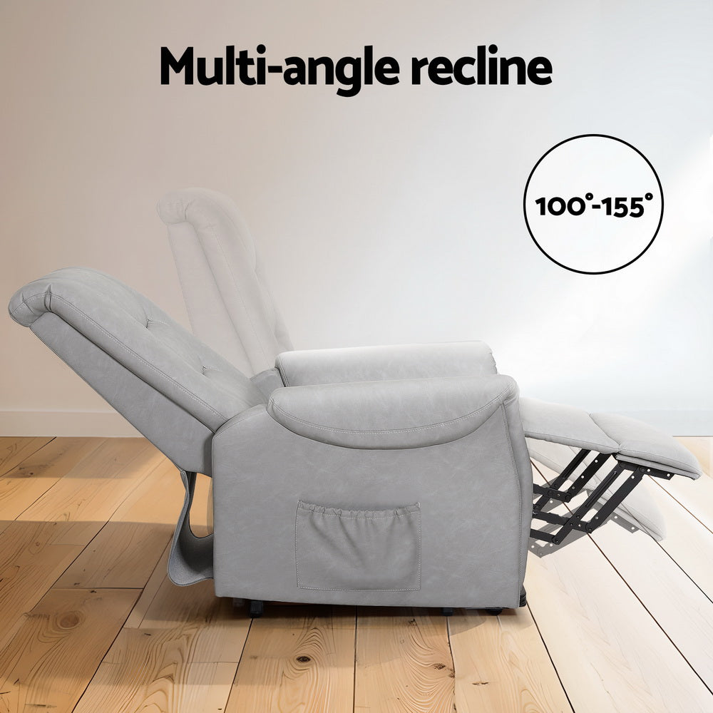 Artiss Recliner Chair Lift Assist Chair Leather Grey-Furniture > Bar Stools & Chairs-PEROZ Accessories