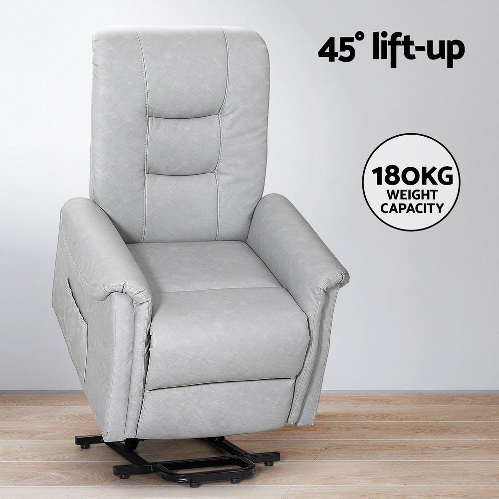 Artiss Recliner Chair Lift Assist Chair Leather Grey-Furniture > Bar Stools & Chairs-PEROZ Accessories