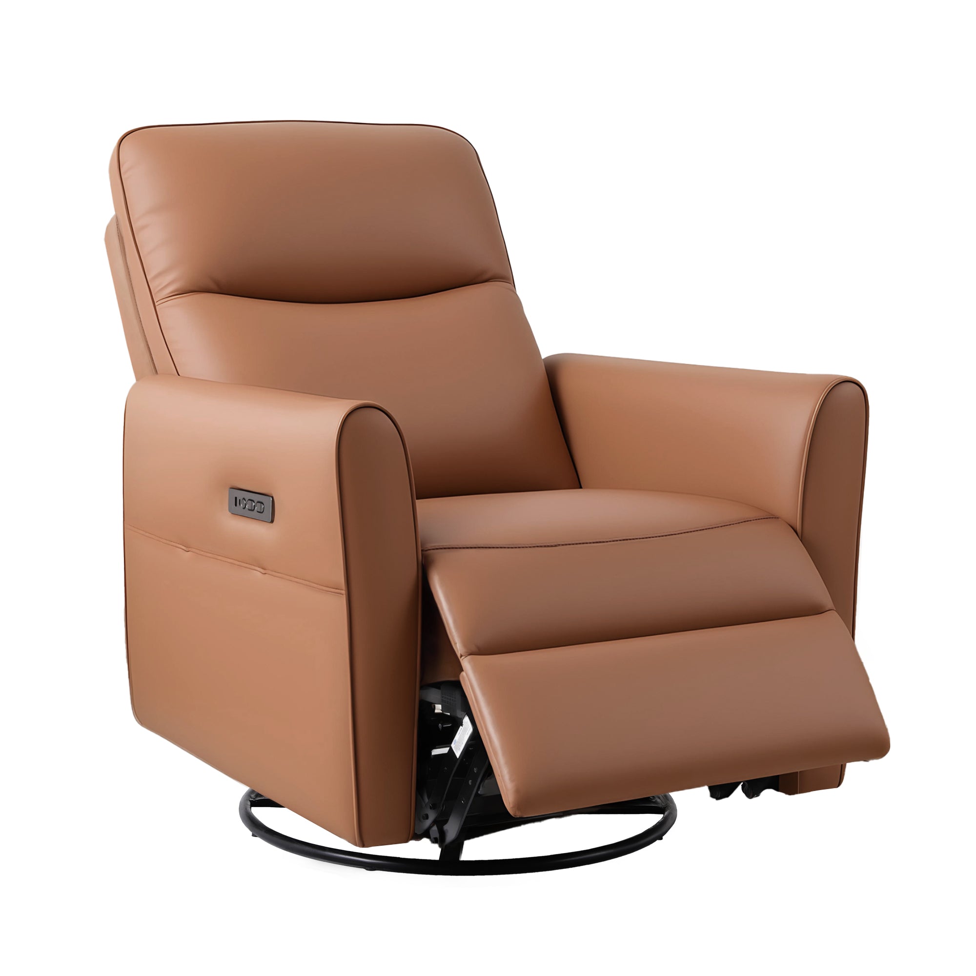 Artiss Swivel Recliner Chair Leather Rocking Reclining Sofa with Charging Ports LED Brown-Furniture > Bar Stools & Chairs > Arm Chairs & Recliners-PEROZ Accessories