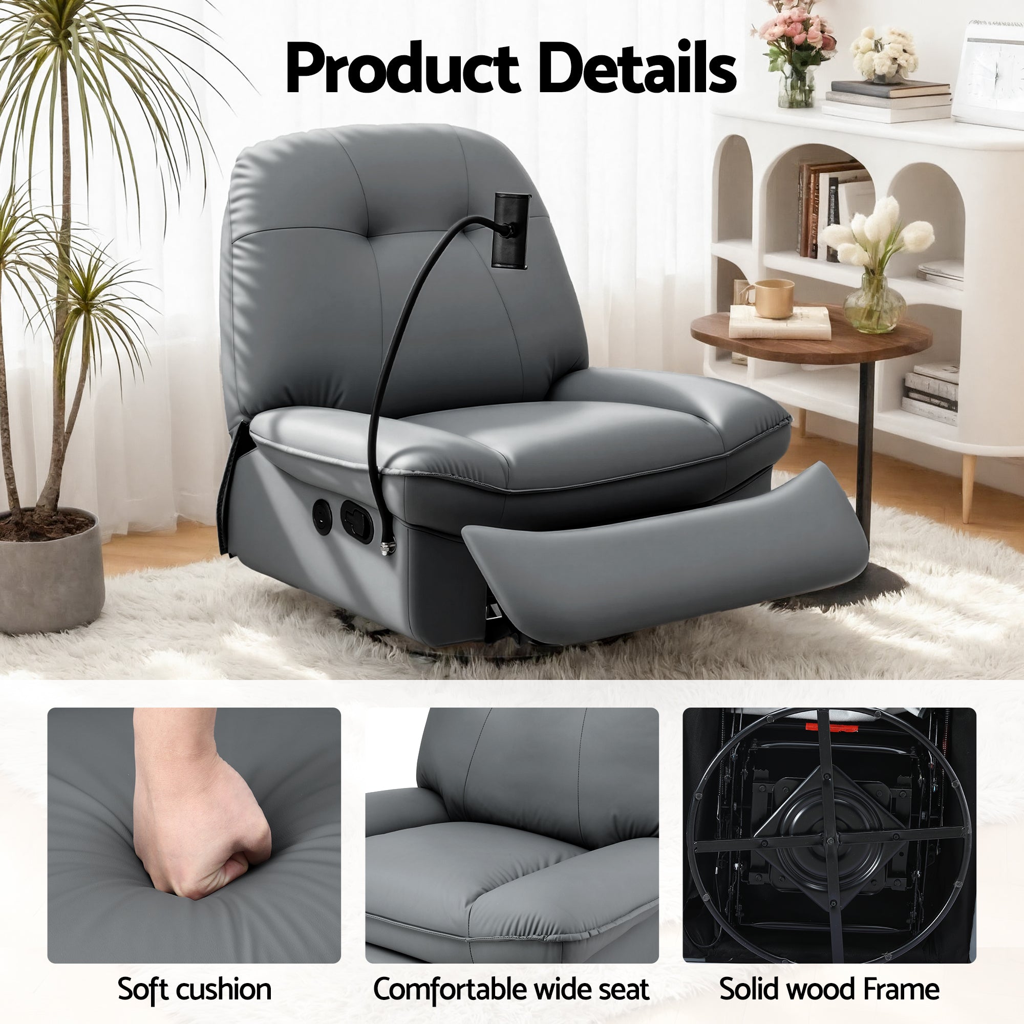 Artiss Manual Swivel Rocker Recliner with USB Ports Rocking Chair Nursery Sofa Lounge-Furniture > Bar Stools & Chairs > Arm Chairs & Recliners-PEROZ Accessories