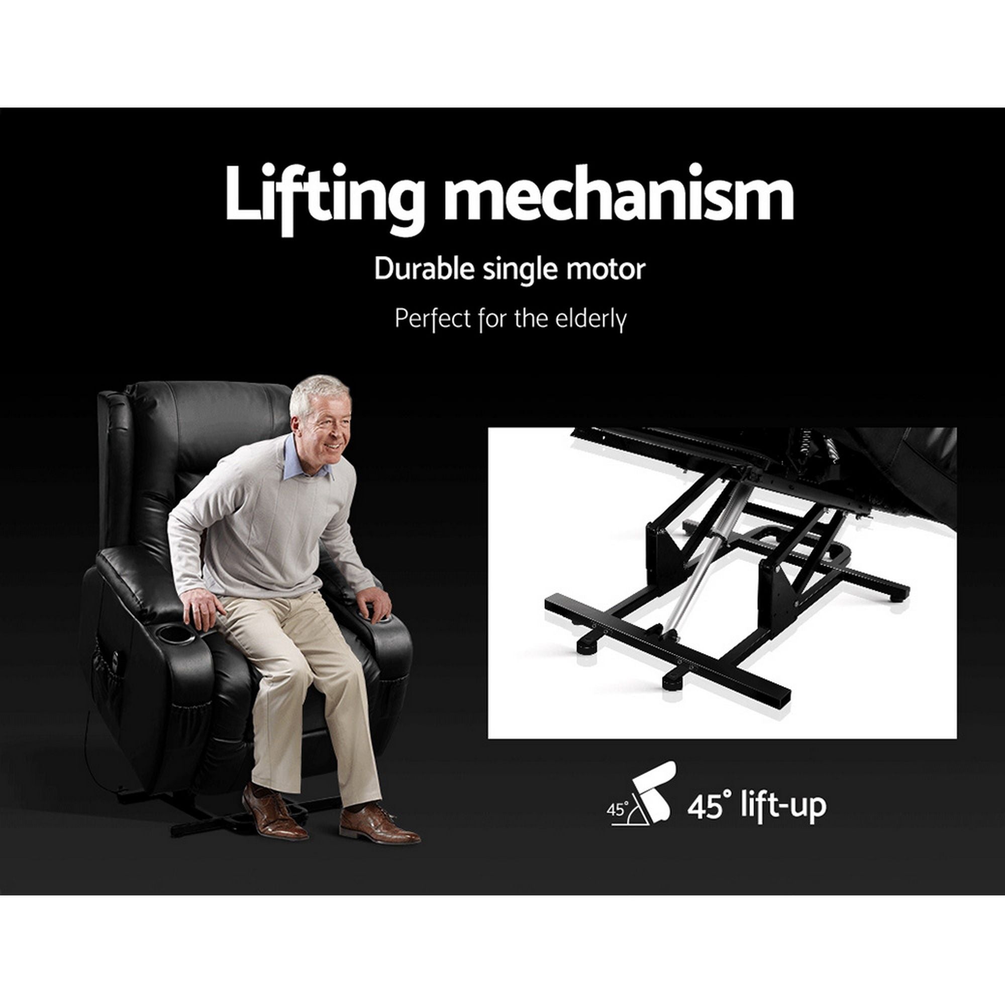 Artiss Recliner Chair Lift Assist Heated Massage Chair Leather Rukwa-Health & Beauty > Massage-PEROZ Accessories