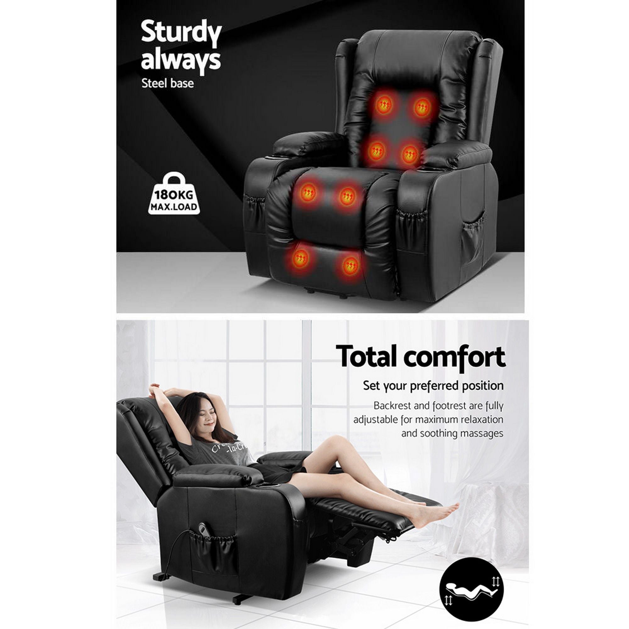 Artiss Recliner Chair Lift Assist Heated Massage Chair Leather Rukwa-Health & Beauty > Massage-PEROZ Accessories