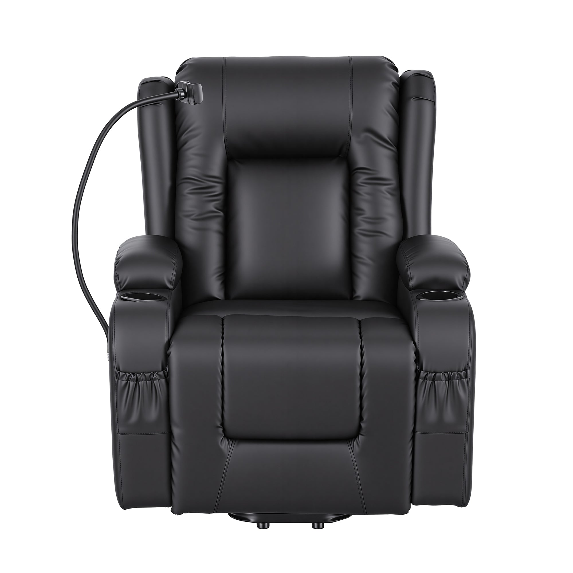 Artiss Power Lift Recliner Chair with Massage and Heat for Elderly, Electric Sofa Reclining Chair with USB and Phone Holder, PU Leather Comfy Armchair for Living Room, 2 Cup Holder & 4 Pockets, Black-Furniture > Bar Stools & Chairs > Arm Chairs & Recliners-PEROZ Accessories