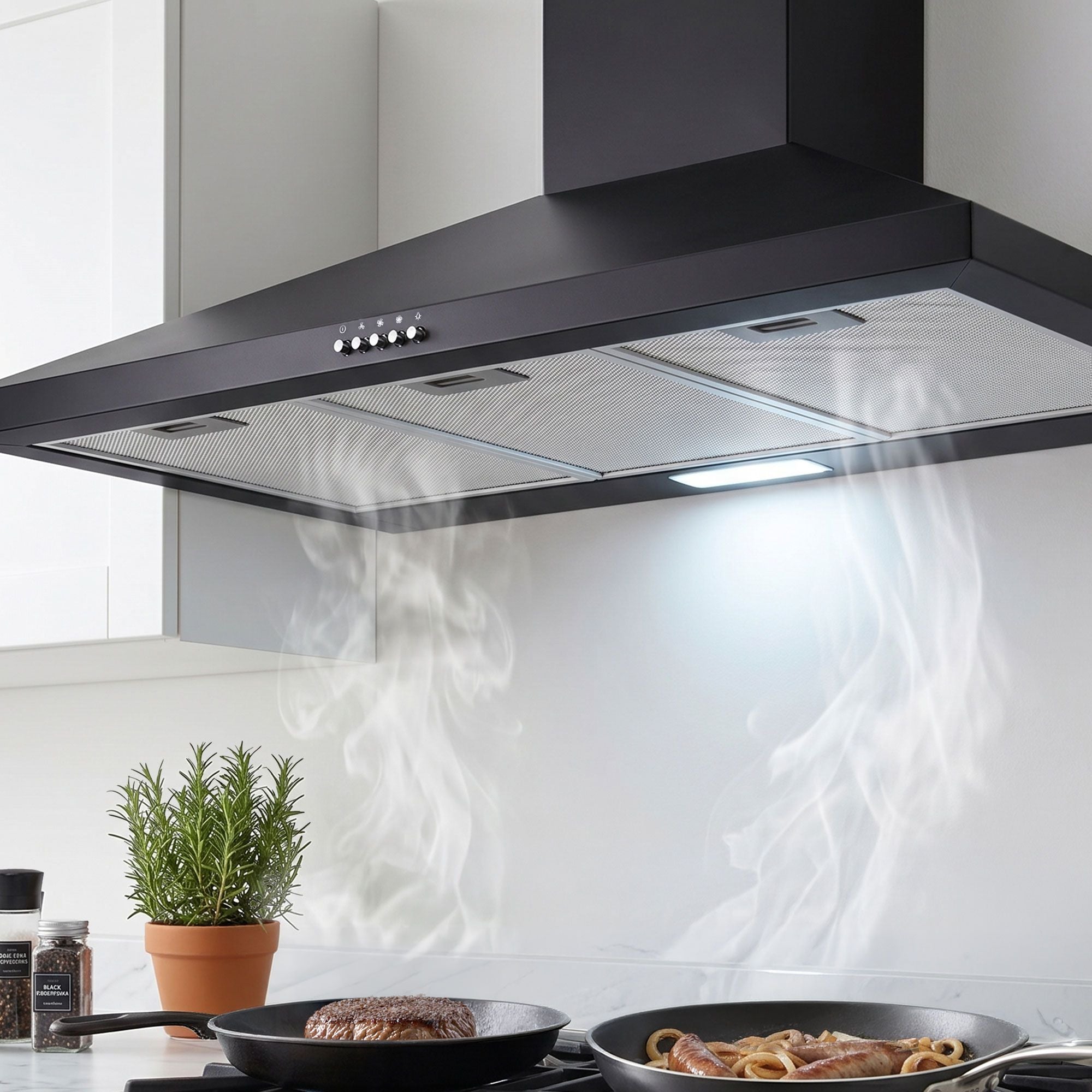 Devanti 900mm Range Hood 90cm Rangehood Black-Rangehoods-PEROZ Accessories