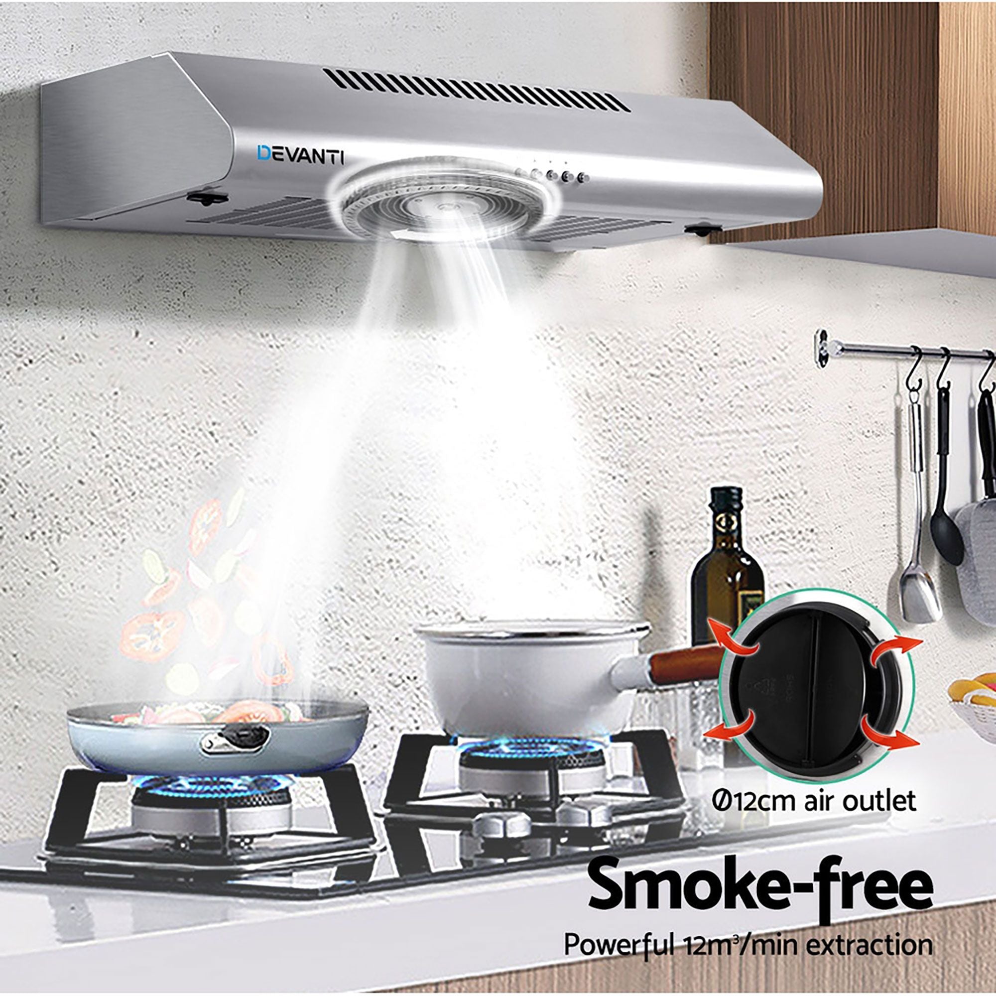 Devanti 600mm Range Hood 60cm Rangehood Stainless Steel-Rangehoods-PEROZ Accessories
