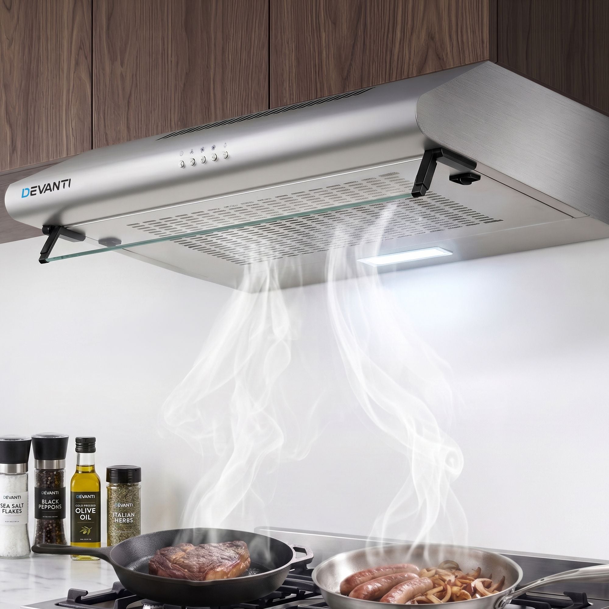 Devanti 600mm Range Hood 60cm Rangehood Kitchen Canopy LED Light Stainless Steel-Appliances > Kitchen Appliances-PEROZ Accessories