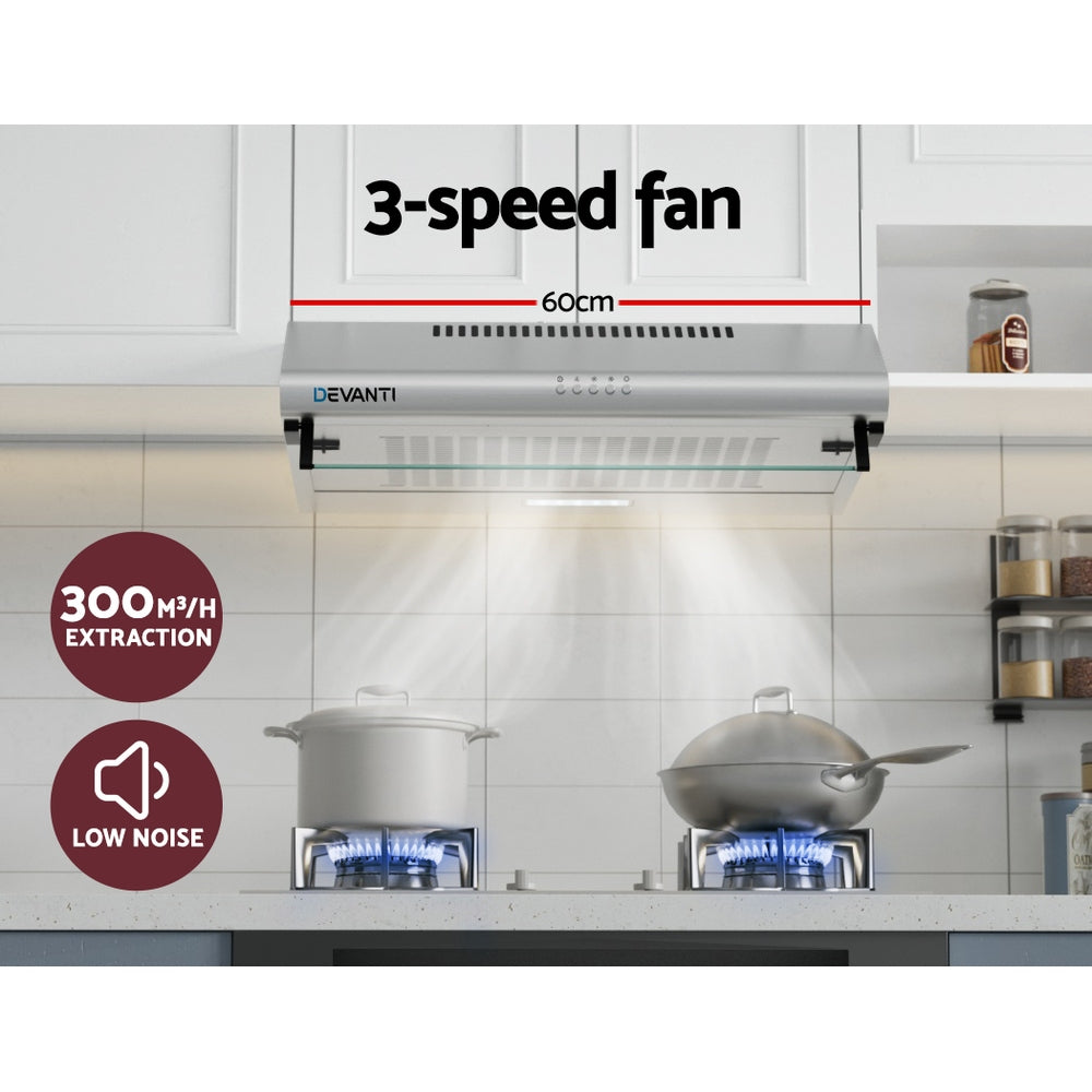 Devanti 600mm Range Hood 60cm Rangehood Kitchen Canopy LED Light Stainless Steel-Appliances > Kitchen Appliances-PEROZ Accessories