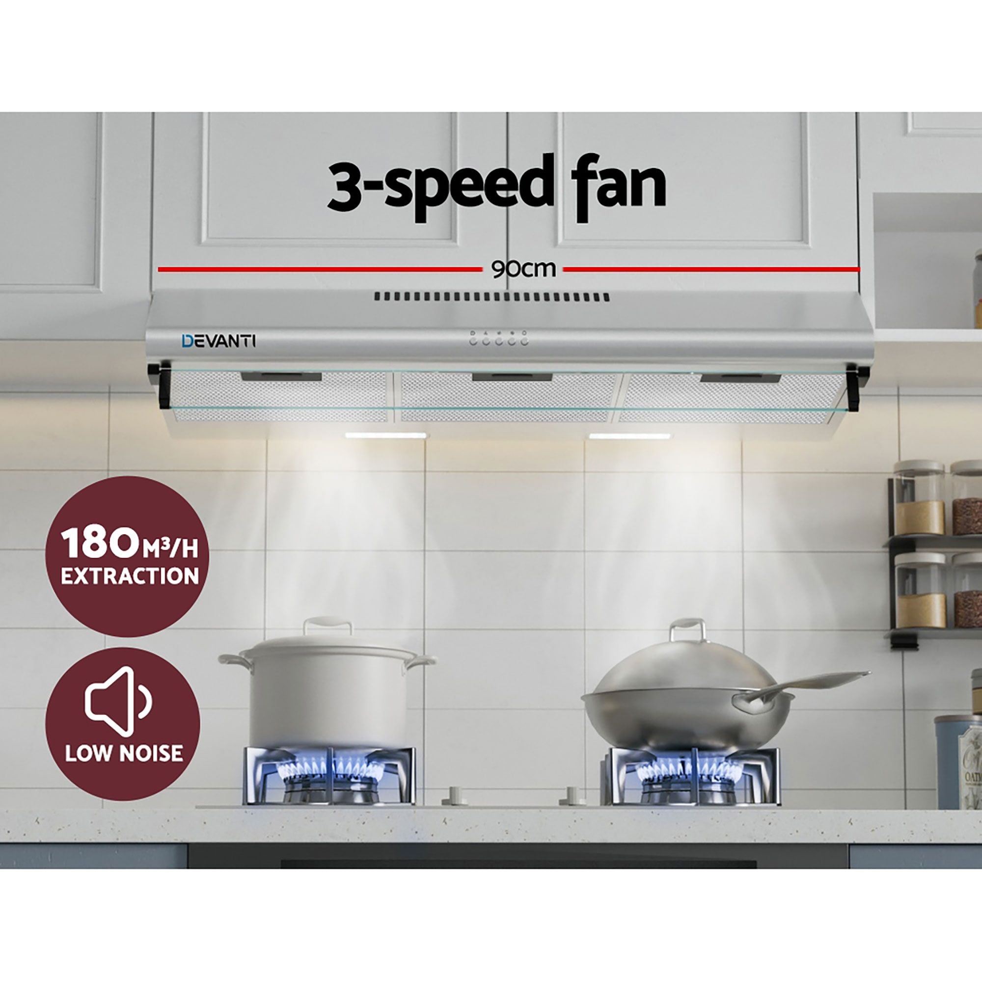 Devanti 900mm Range Hood 90cm Rangehood Stainless Steel-Appliances > Kitchen Appliances > Cooking Ranges-PEROZ Accessories