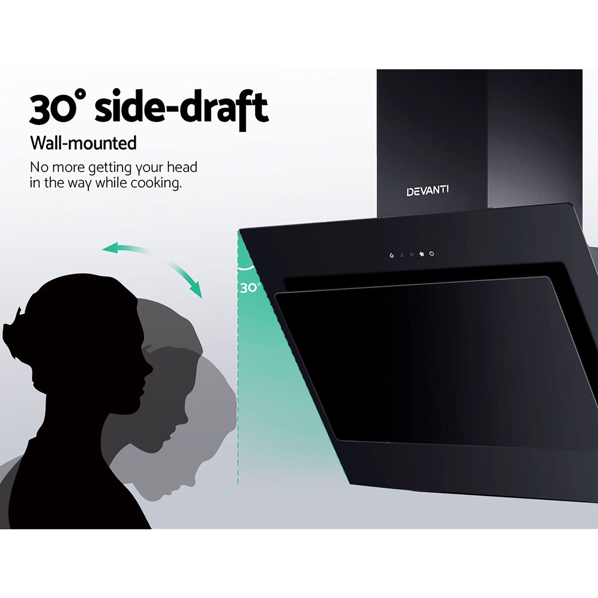 Devanti 900mm Range Hood 90cm Rangehood Glass Black-Rangehoods-PEROZ Accessories