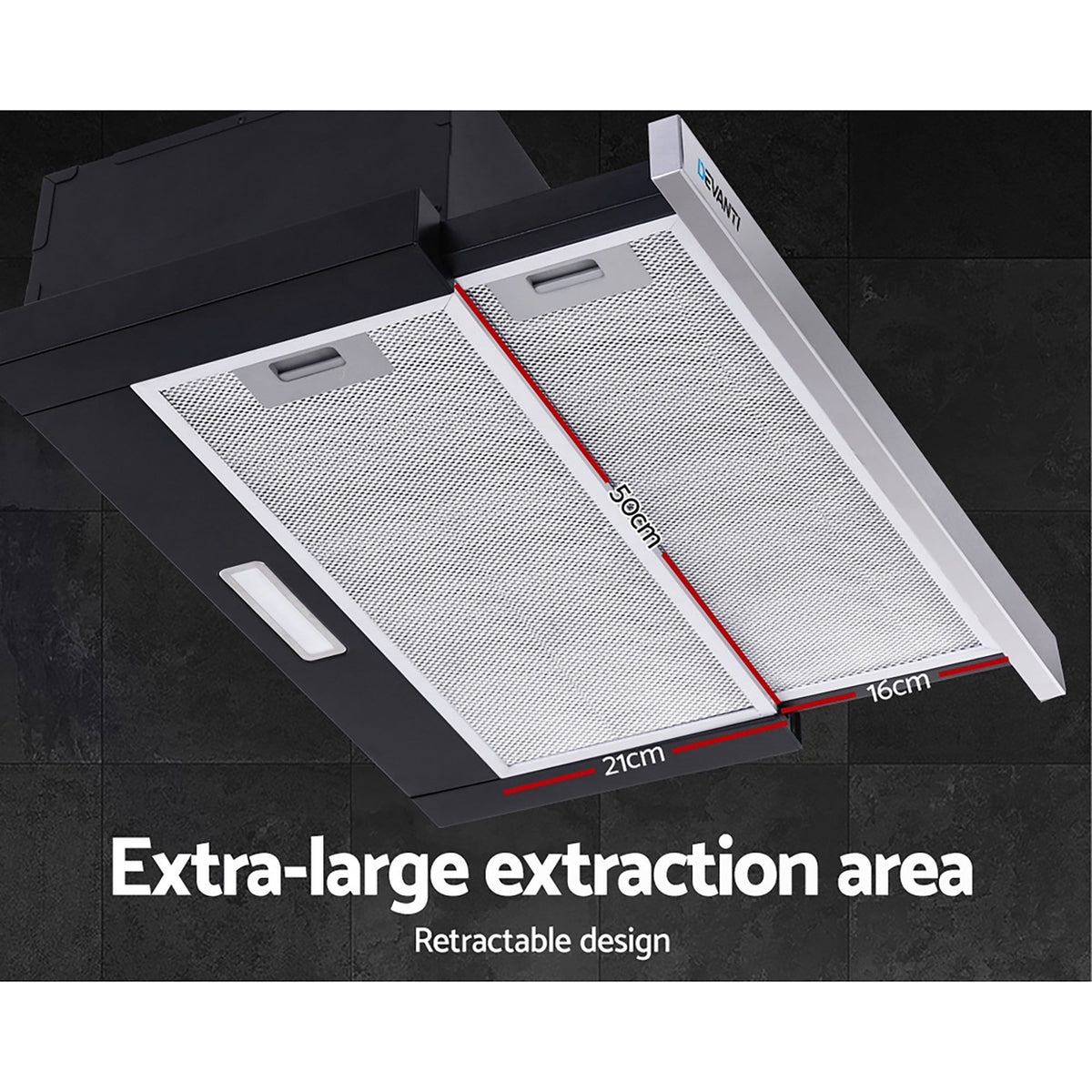 Devanti 600mm Range Hood 60cm Slide out Rangehood Stainless Steel-Rangehoods-PEROZ Accessories